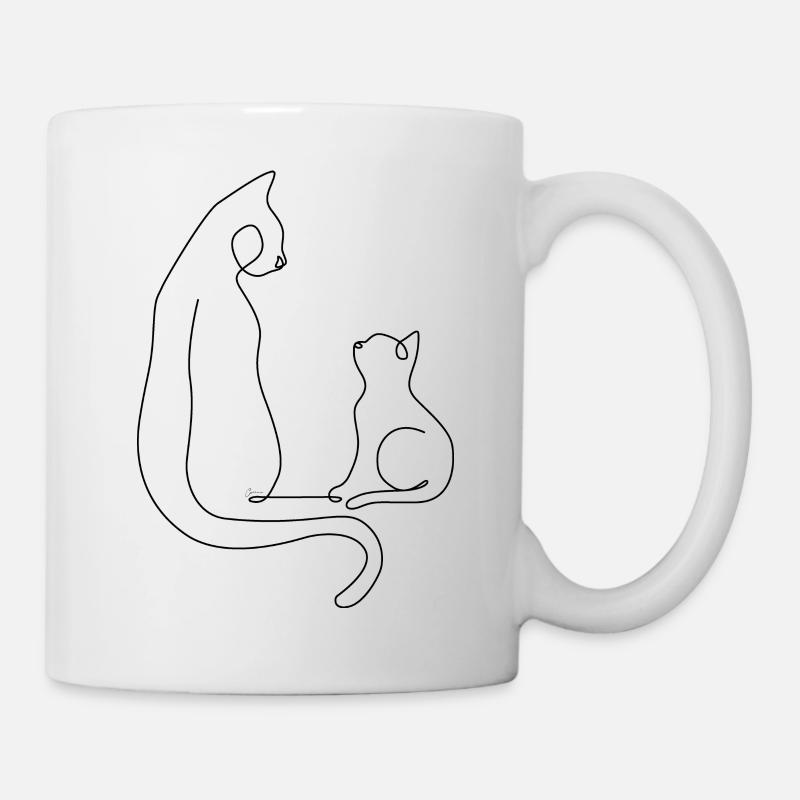 One Line Drawing - Chat - Mug blanc - blanc
