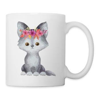 Wölfe Tierkind Tier Baby Blumenkranz Kinder Wald - Tasse - Weiß - Rechts