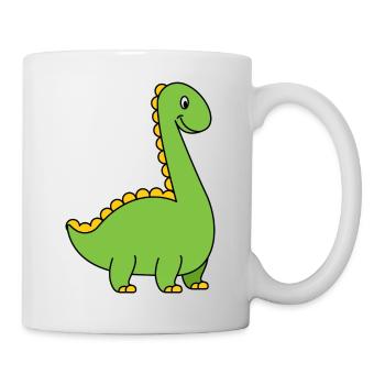Dino Langhals Grün Saurier Kinder Shirt - Tasse - Weiß - Rechts