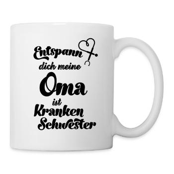 Entspann dich meine Oma ist Krankenschwester Baby - Tasse - Weiß - Rechts