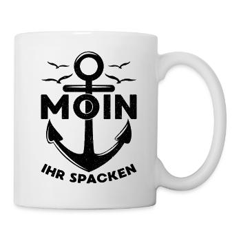 Moin ihr spacken Anker Nordsee See Spruch Geschenk - Tasse - Weiß - Rechts