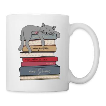 Le chat dort sur les livres - Mug blanc - blanc - Droite