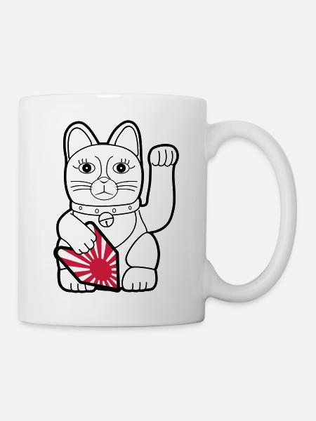 Maneki Neko « Rising Sun Flag » - Dark Contour - Mug blanc - blanc
