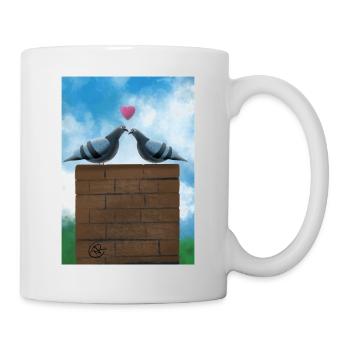 Lovebirds on the chimney - Mug - white - Right