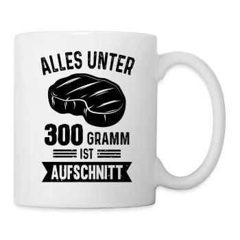 Lustiges Grill BBQ 300 Gramm Steak Spruch - Tasse - Weiß - Rechts