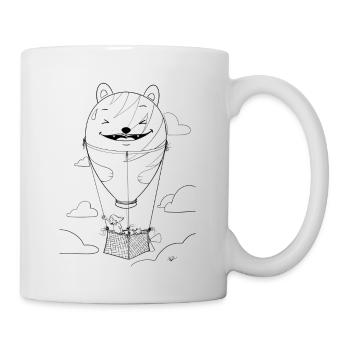 Mädchen mit Katze auf großer Ballonfahrt - Tasse - Weiß - Rechts