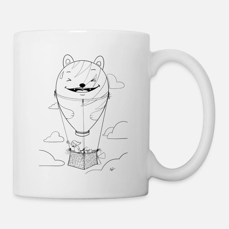 Fille avec chat en grand montgolfière - Mug blanc - blanc