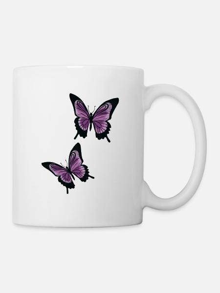 Lila / Flieder Schmetterlinge - Tasse - Weiß