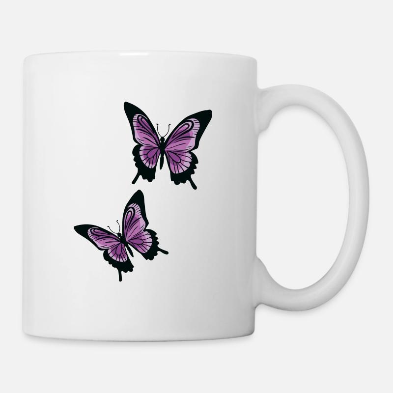 Lila / Flieder Schmetterlinge - Tasse - Weiß