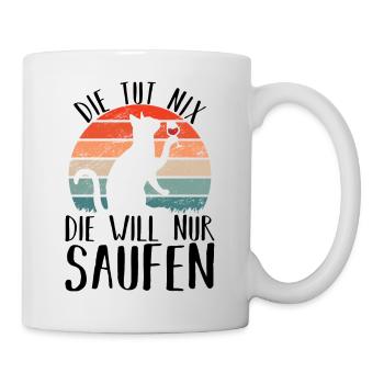 Saufen katze Wein Alkohol Party - Tasse - Weiß - Rechts