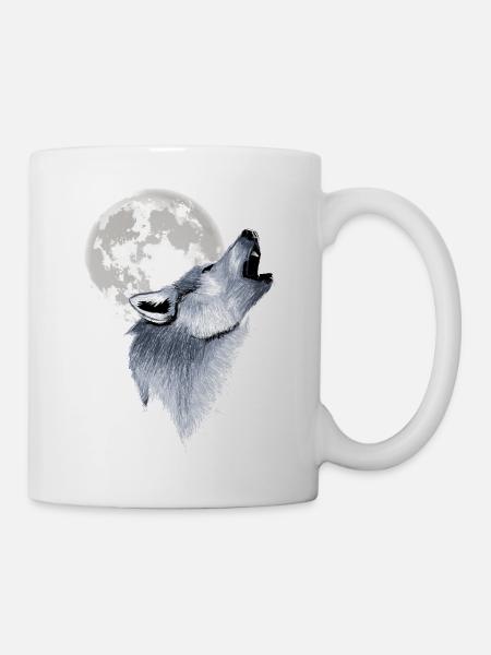 Heulender Wolf Vollmond Mond - Tasse - Weiß