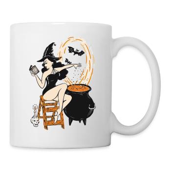 Halloween Hexe Pin Up Vintage Retro - Tasse - Weiß - Rechts