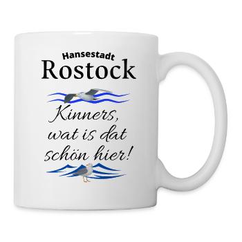 Rostock Hansestadt Ostsee Urlaubs Spruch mit Möwe - Tasse - Weiß - Rechts