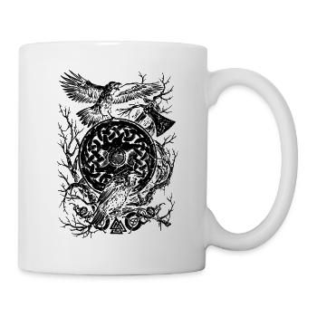 Wikinger, Odins Raben, Hugin und Munin, Dunkel - Tasse - Weiß - Rechts