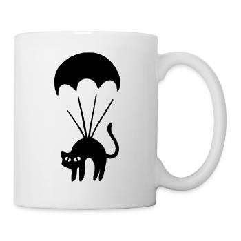Schwarzer Kater mit Fallschirm Katzen - Tasse - Weiß - Rechts