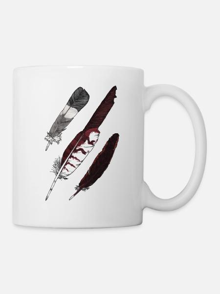 Feather Collection - Three Feathers Hand Drawn - Mug - white