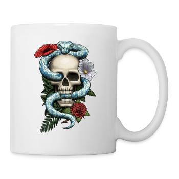 Totenkopf mit Schlange und Blumen - Tasse - Weiß - Rechts