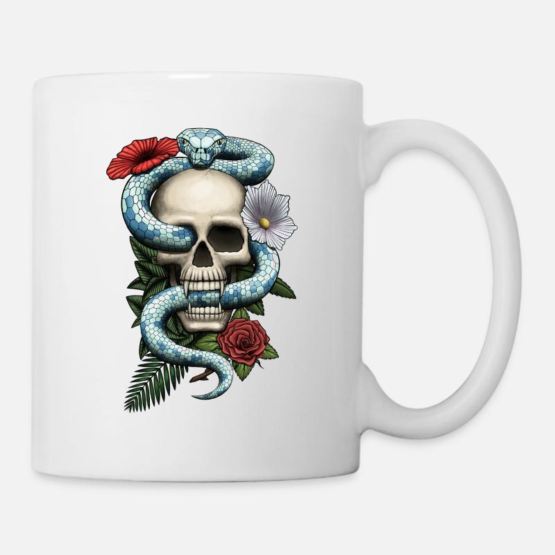 Skull with snake and flowers - Mug - white