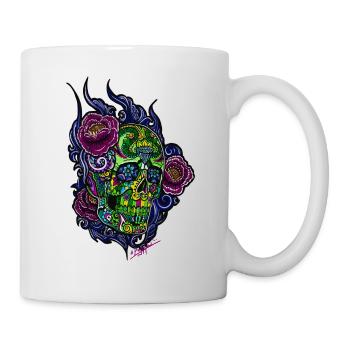 Schädel/abstraktBlüten - Tasse - Weiß - Rechts