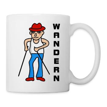 Mann mit Stock und Hut geht Wandern - Wanderer - Tasse - Weiß - Rechts