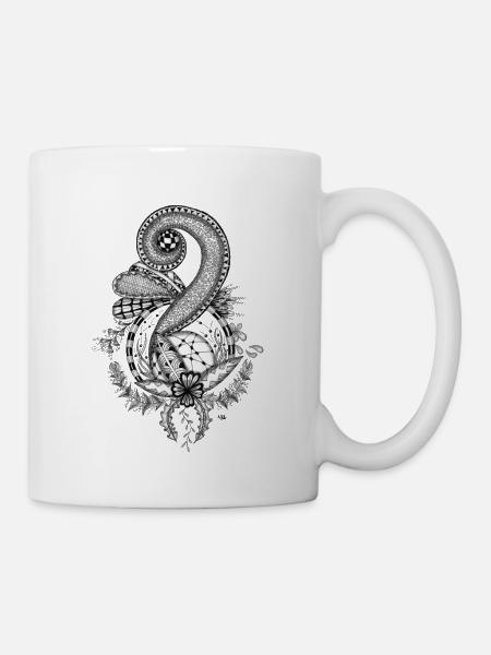 Tangle Art: Florales Motiv - Tasse - Weiß