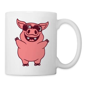 Sunglasses cool pig comic - Mug - white - Right