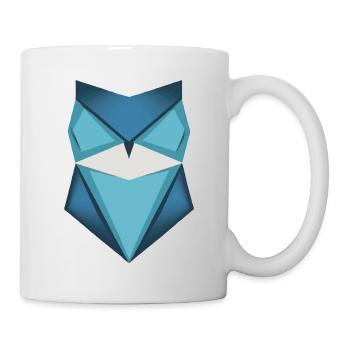 Blaue Eule Origami Kunst - Tasse - Weiß - Rechts