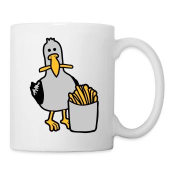 Glückliche Möwe geklaute Pommes - Tasse - Weiß - Rechts