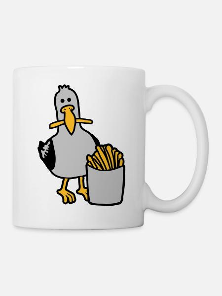 Glückliche Möwe geklaute Pommes - Tasse - Weiß