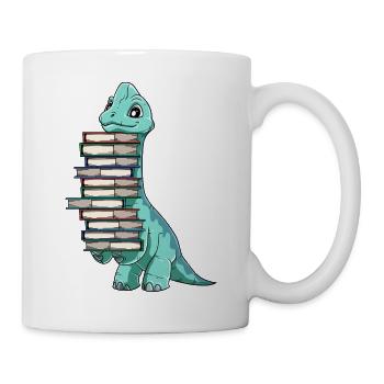 Dinosaurier Bücher Dino Lesen Langhals - Tasse - Weiß - Rechts