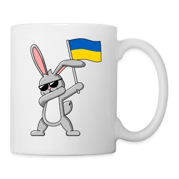 Dabbing Rabbit with flag of Ukraine - Mug - white - Right