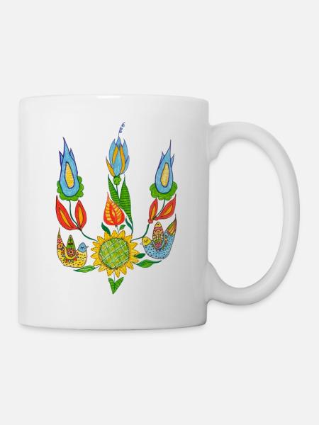 Ukrainian trident, Floral pattern, UA symbol. - Mug - white