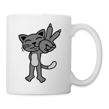 Peace Zeichen stehende Katze - Tasse - Weiß - Rechts