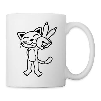 Stehende Katze Peace Zeichen - Tasse - Weiß - Rechts