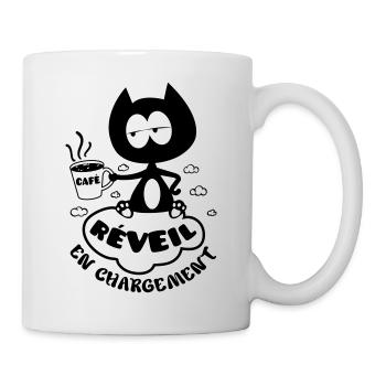 Chat avec café, réveil en chargement ! - Mug blanc - blanc - Droite