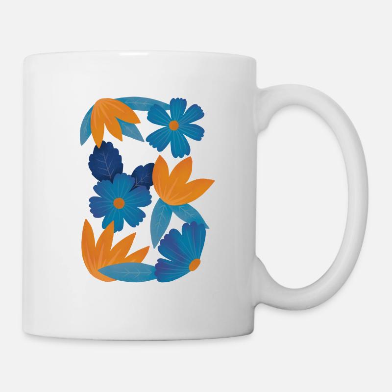 Blue and orange flowers - Mug - white
