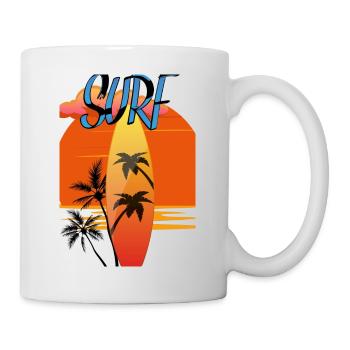 Surfboard with Sunset Red - Palm Trees - Mug - white - Right