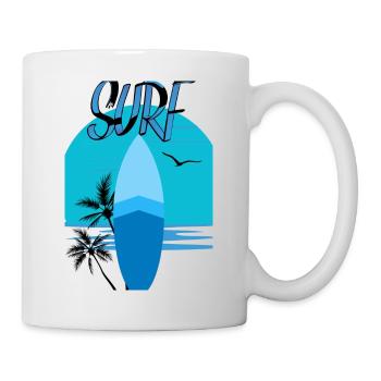 Surfboard with Sunset Blue - Palm Trees - Mug - white - Right