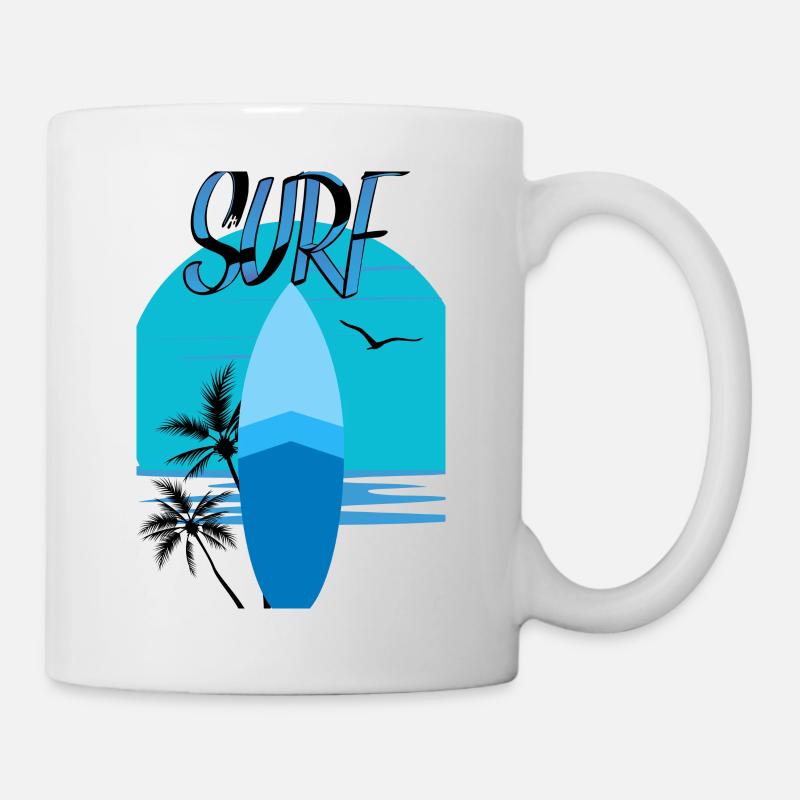 Surfboard with Sunset Blue - Palm Trees - Mug - white