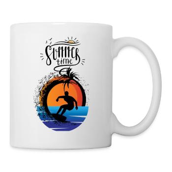 Surfboard with Sunset Red - Palm Trees - Mug - white - Right