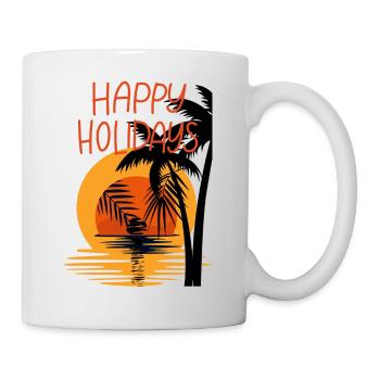 Happy Holidays Sonnenuntergang mit Palmen - Tasse - Weiß - Rechts