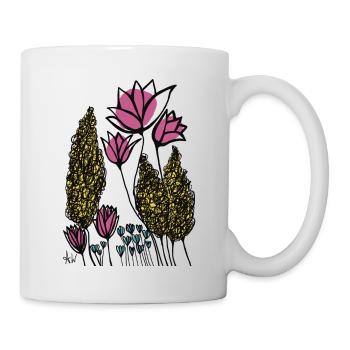 Abstract Fine Line Flowers Colorful Pink - Mug - white - Right