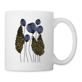 Abstract Drawing Flower Meadow in Blue Fine Line - Mug - white - Right