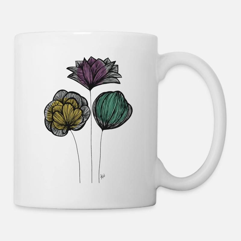 Abstrakte Fine Line Blumen Bunt - Tasse - Weiß
