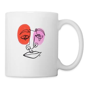 One Line Art Portrait Face Red Face One Line - Mug - white - Right