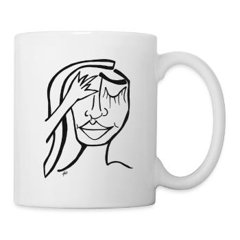 Line Art Drawing Face "Calm Down" Head - Mug - white - Right