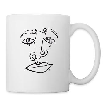 Line Art Gesicht aus einer Linie Portrait schwarz - Tasse - Weiß - Rechts