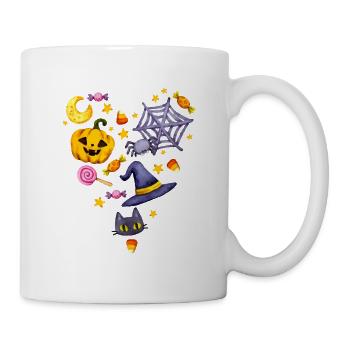 Halloween Sterne Bonbons Kürbis Hexenhut Herz - Tasse - Weiß - Rechts