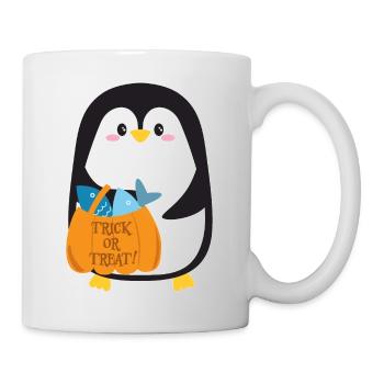 Pinguin mit Halloween-Kürbis - Tasse - Weiß - Rechts