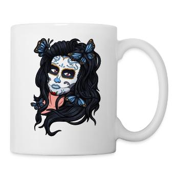 Zuckerschädel Mädchen Gesicht - Tasse - Weiß - Rechts